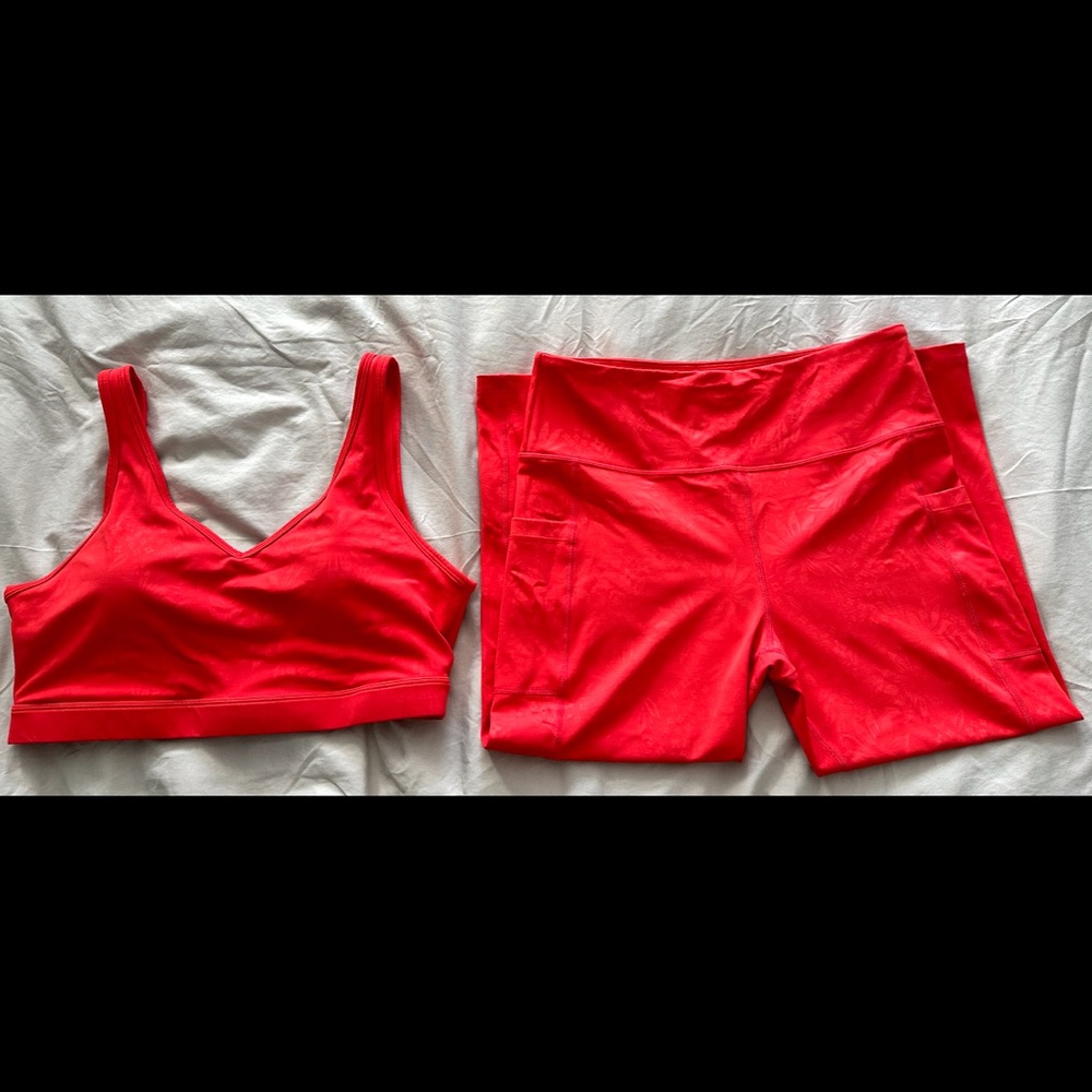 Zyia Red Flower Sports Bra and Legging set